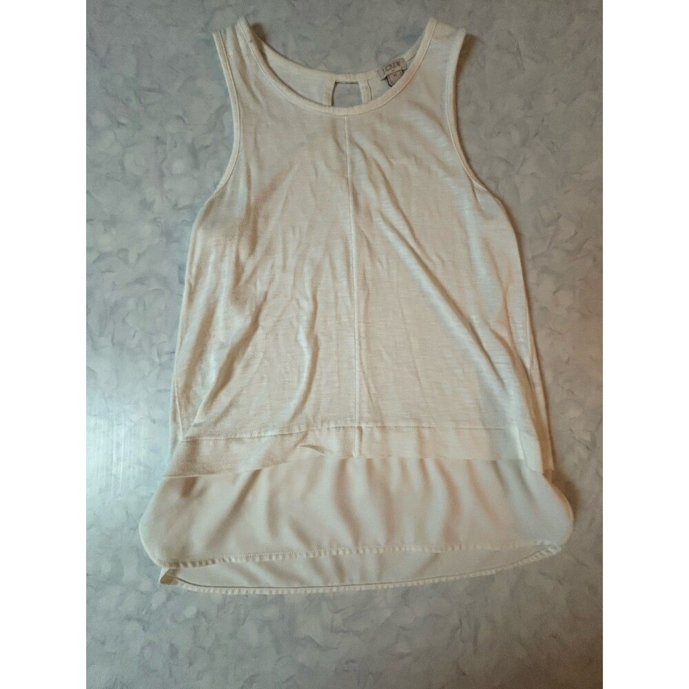 J.Crew Mixed Media Layered Hem Tank Top Women's XS Ivory White Keyhole Back